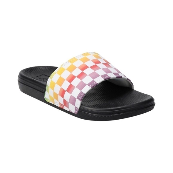 New! Vans Range Rainbow Check Kids Slides Sandals - Picture 2 of 7